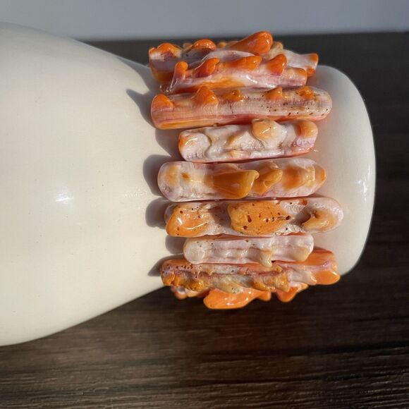Natural Orange Spiny Oyster Shell Bracelet 7" Stretch Druzy Spikey Bead New - Picture 7 of 9